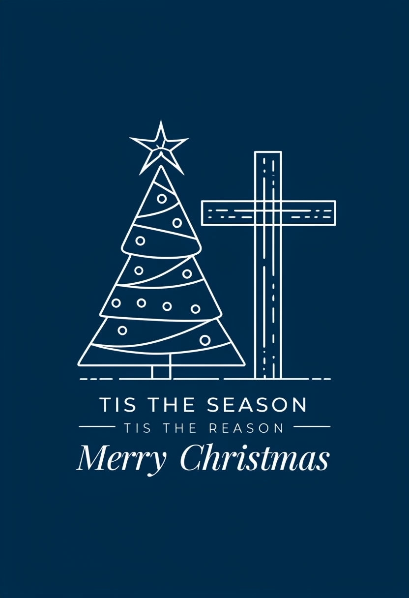 Minimalist Christmas Tree and Cross Illustration for Holiday Cards & Invites