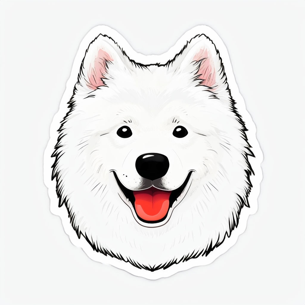 Happy Cartoon Samoyed Dog Face Illustration Sticker