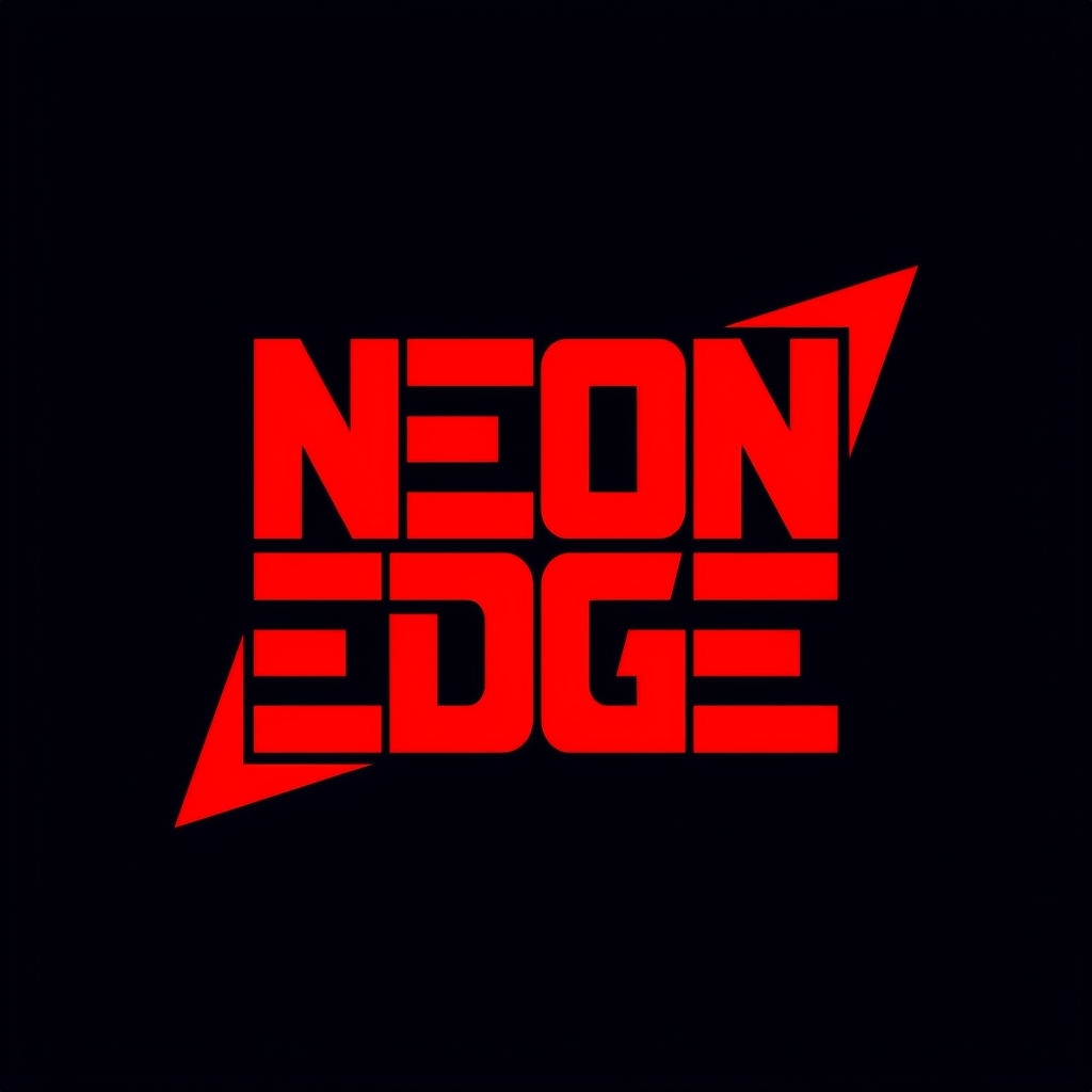 Bold Red Geometric Neon Edge Logo Design on Black Background