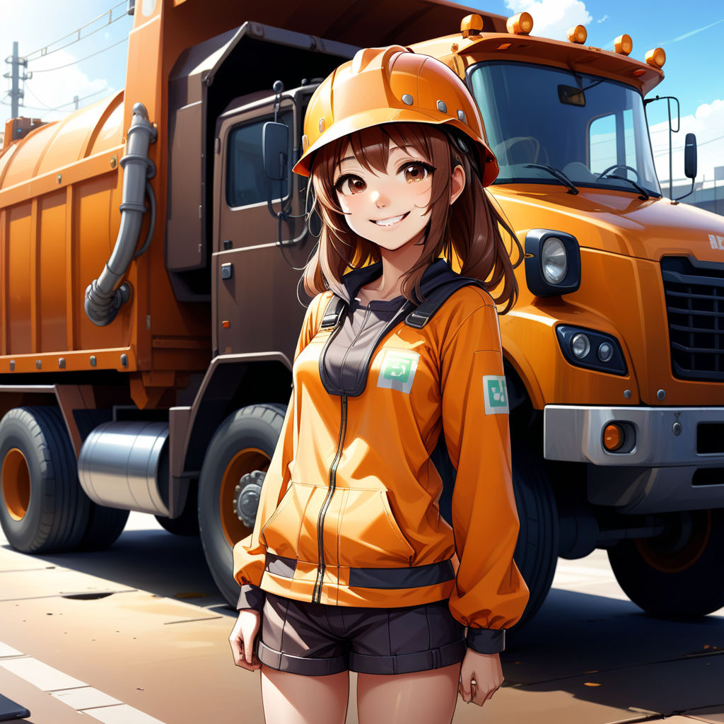 Anime worker girl in a helmet closed smile anime is very bea... by Foxy ...