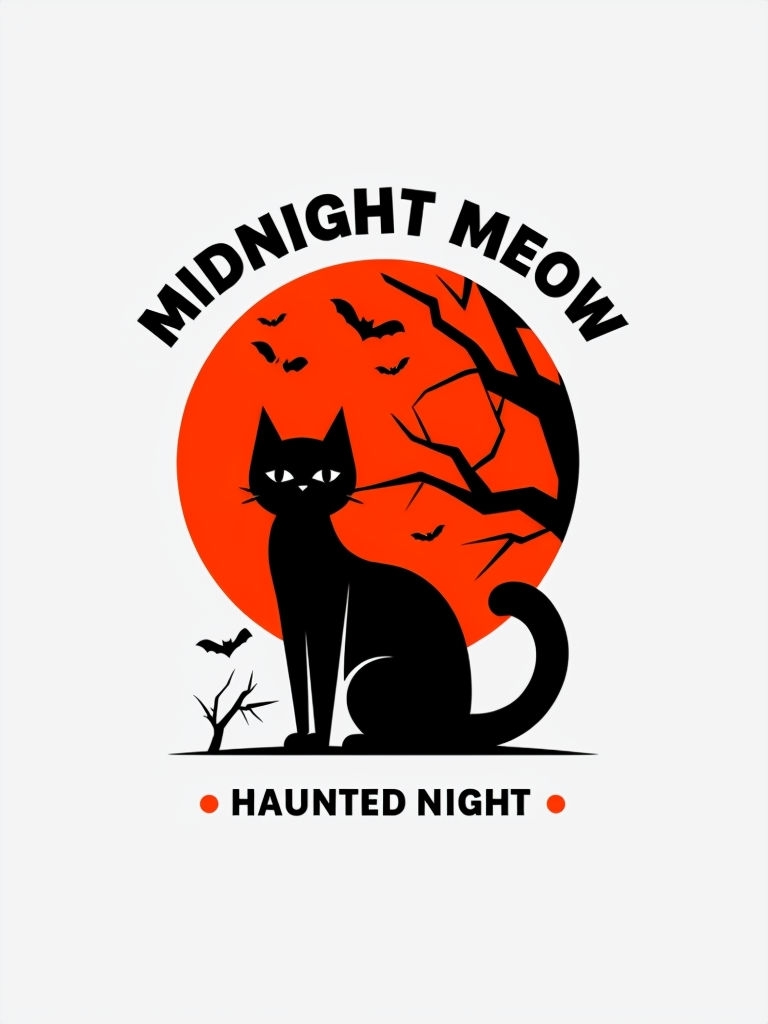 Midnight Meow Black Cat Halloween Minimalist T-Shirt