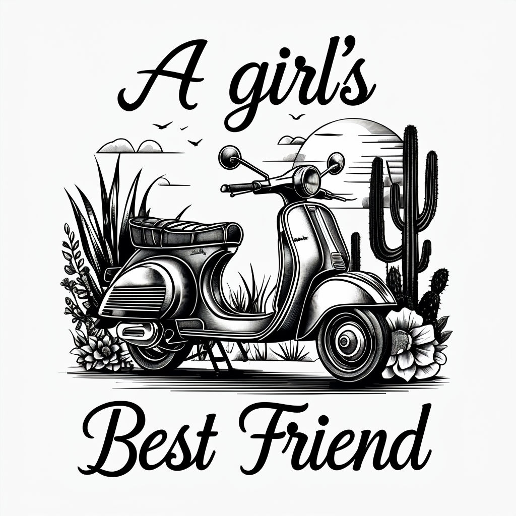 Vintage Scooter and Floral Elements Illustration Mug