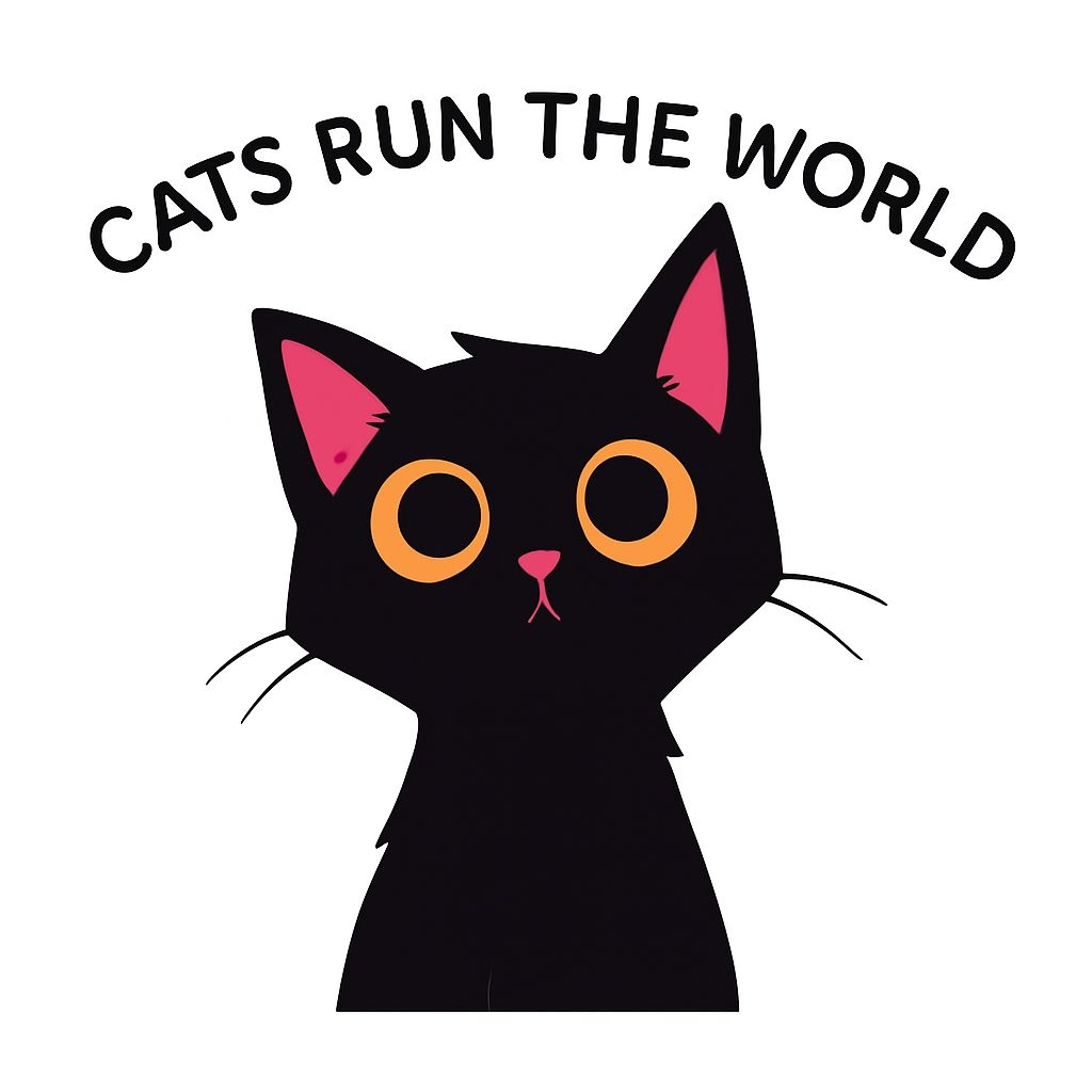 Minimalist Black Cat with Pink Ears 'Cats Run the World' Sticker