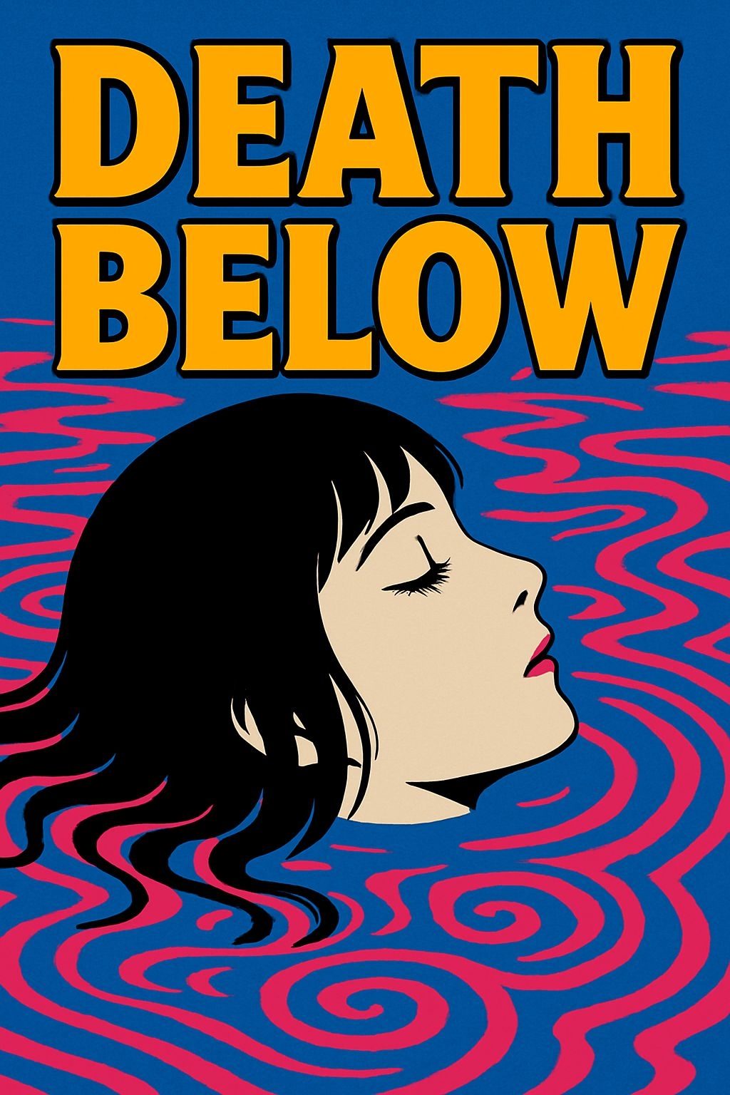 Serene Pop Art Illustration of a Woman's Profile with Liquid Background Poster