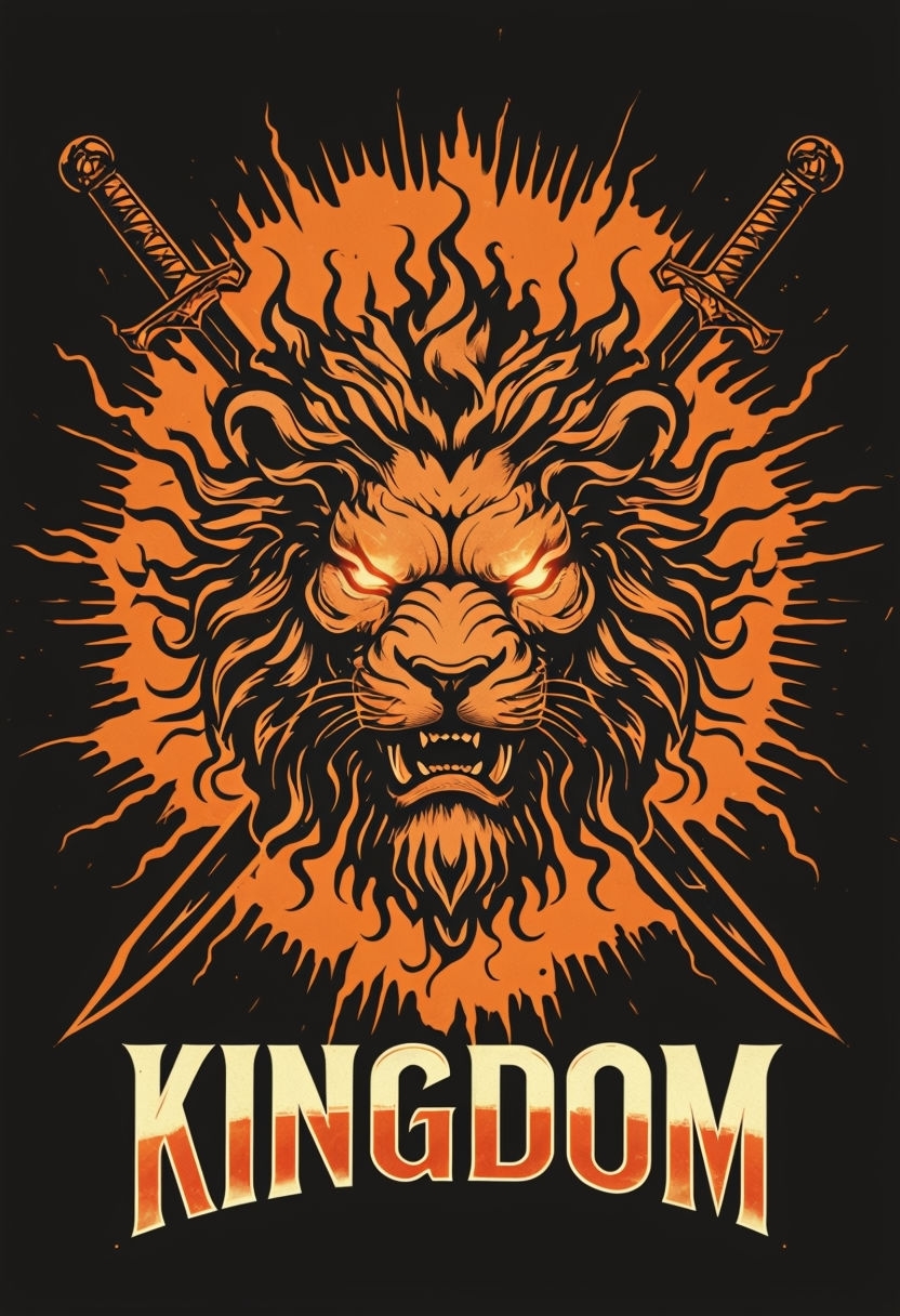 Fierce Lion's Head with Swords and Fiery Eyes T-Shirt