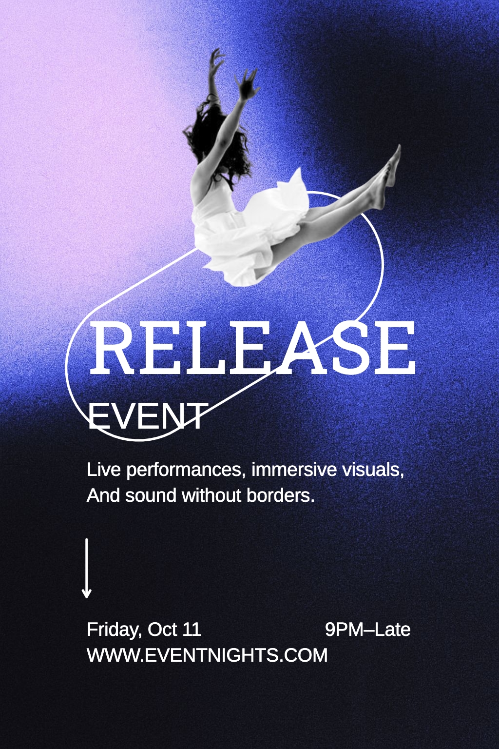 Dynamic Black and White Release Event Poster with Dancer Illustration Flyer