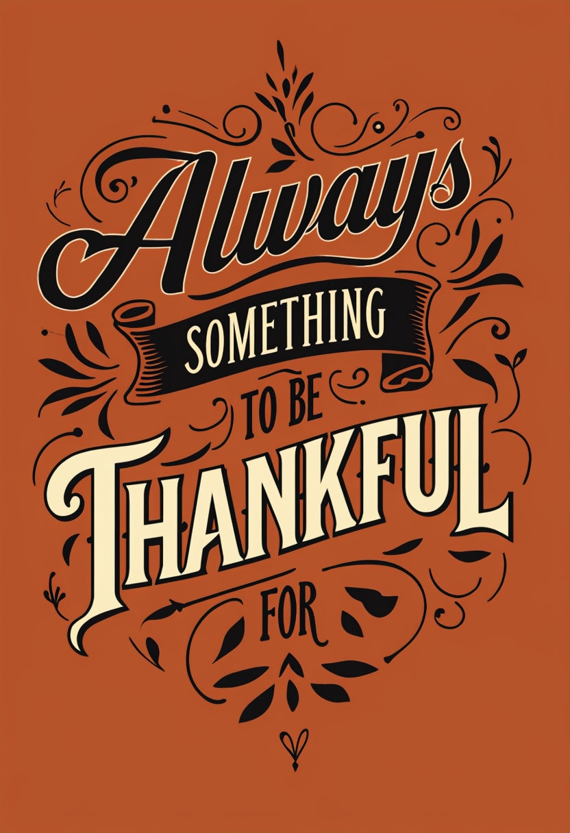 Elegant Thankfulness Typography Art on Burnt Orange Background Poster