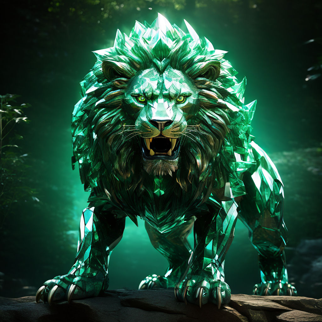 Angry lion monster made out of emerald crystals. Full body p... by ...