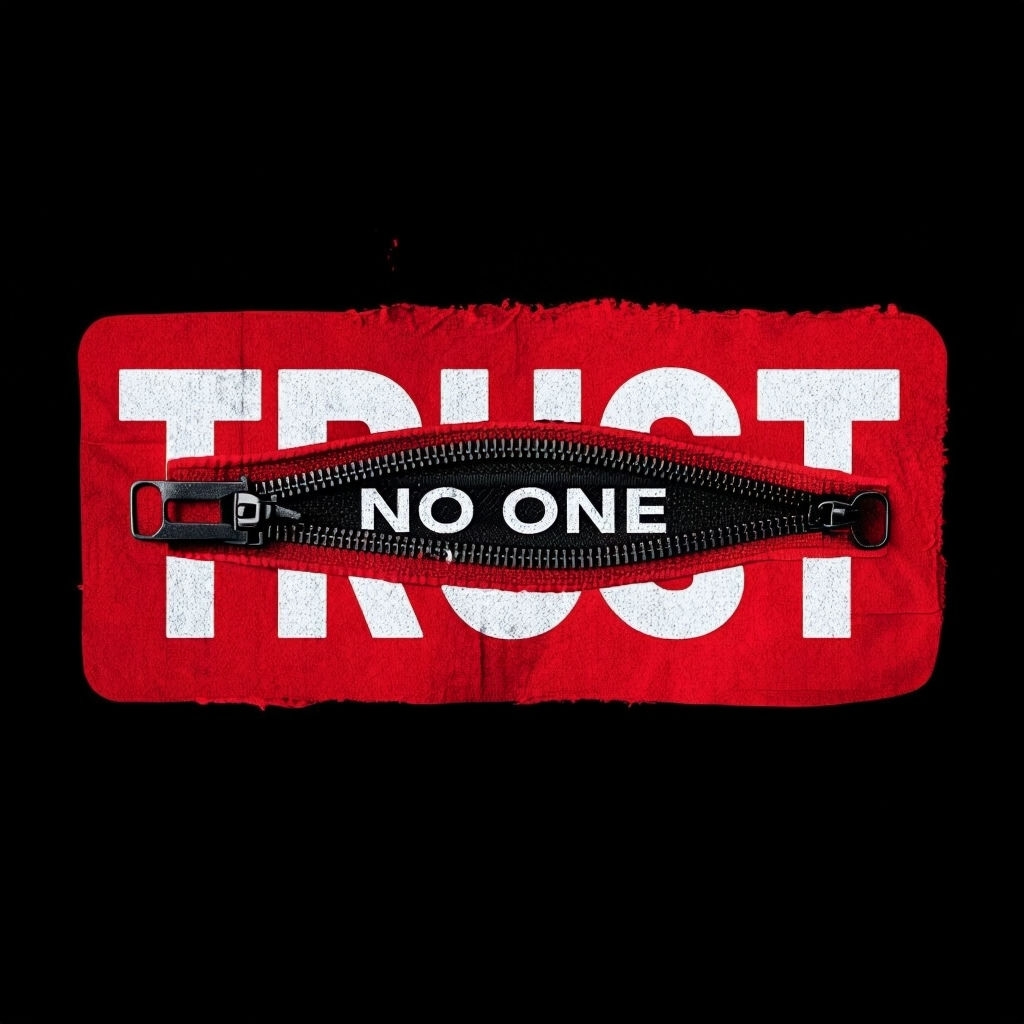 Bold Trust No One Grunge Zipper Design T-Shirt