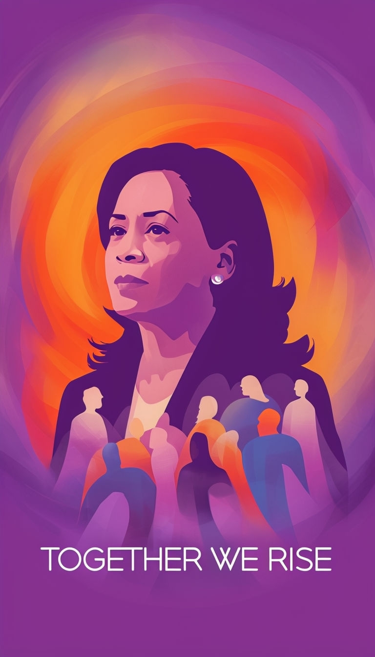 Kamala Harris Silhouette with Diversity Colors and "Together We Rise" Wallpaper