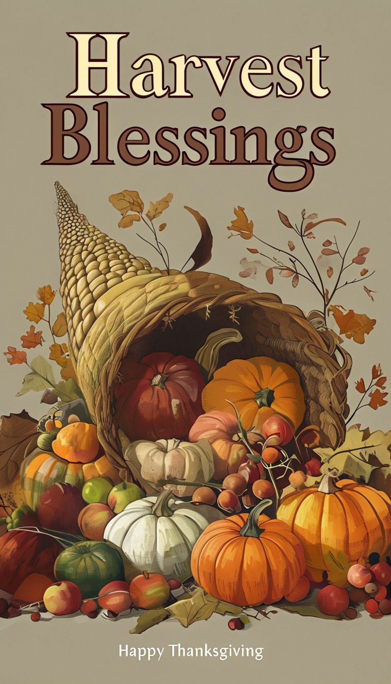 Harvest Blessings Autumn Cornucopia Thanksgiving Poster