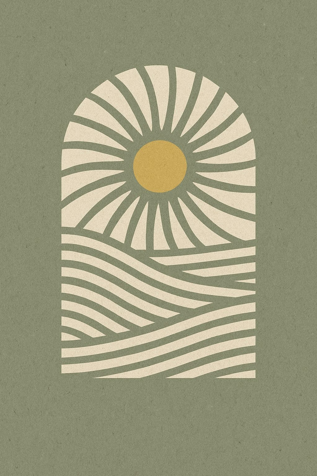 Stylized Sun and Wavy Lines Modern Abstract T-Shirt
