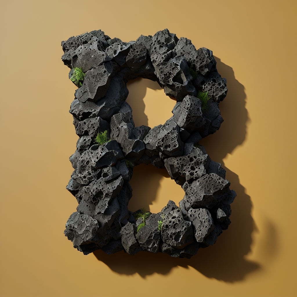 Realistic Volcanic Rock Uppercase 'B' Monogram Design Sticker