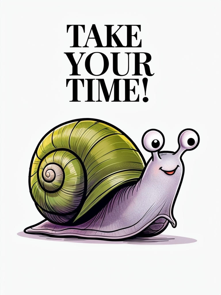 Whimsical Cartoon Snail with Motivational Take Your Time Text Card