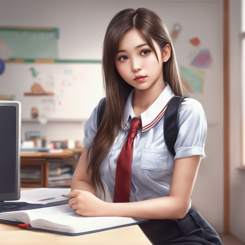 Hyper realistic A big chest sexy cute girl with school dress... by ...