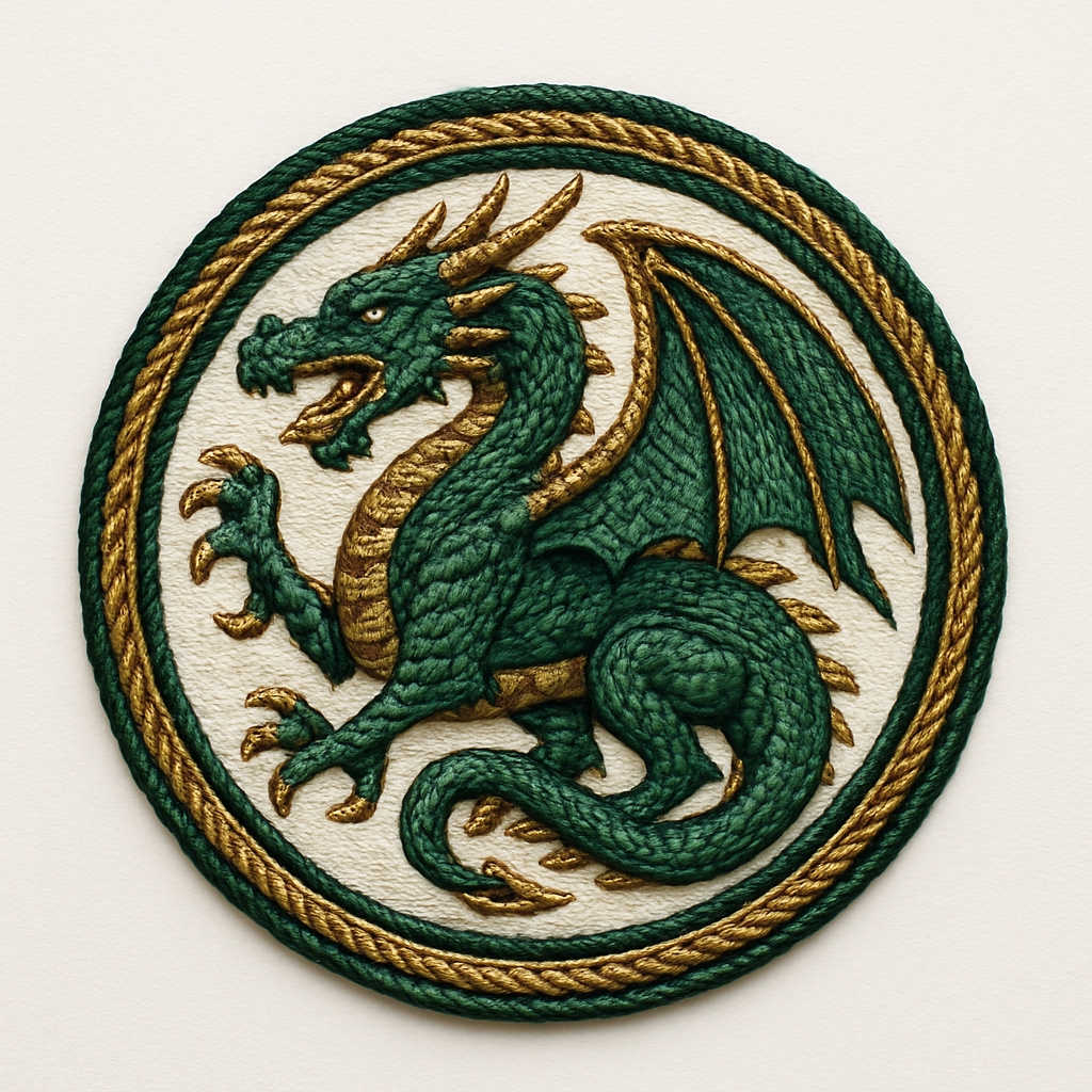 Intricate Green Dragon Embroidered Patch for Hats