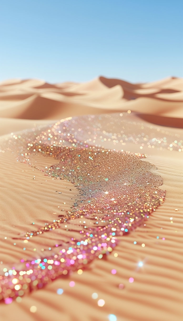 Surreal Glittering Desert Sand Dunes under Bright Blue Sky Mobile Wallpaper