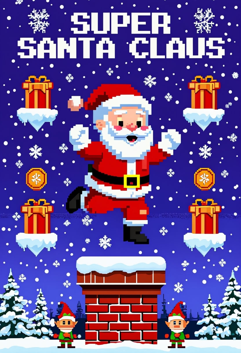 Pixelated Super Santa Claus Retro Arcade Poster