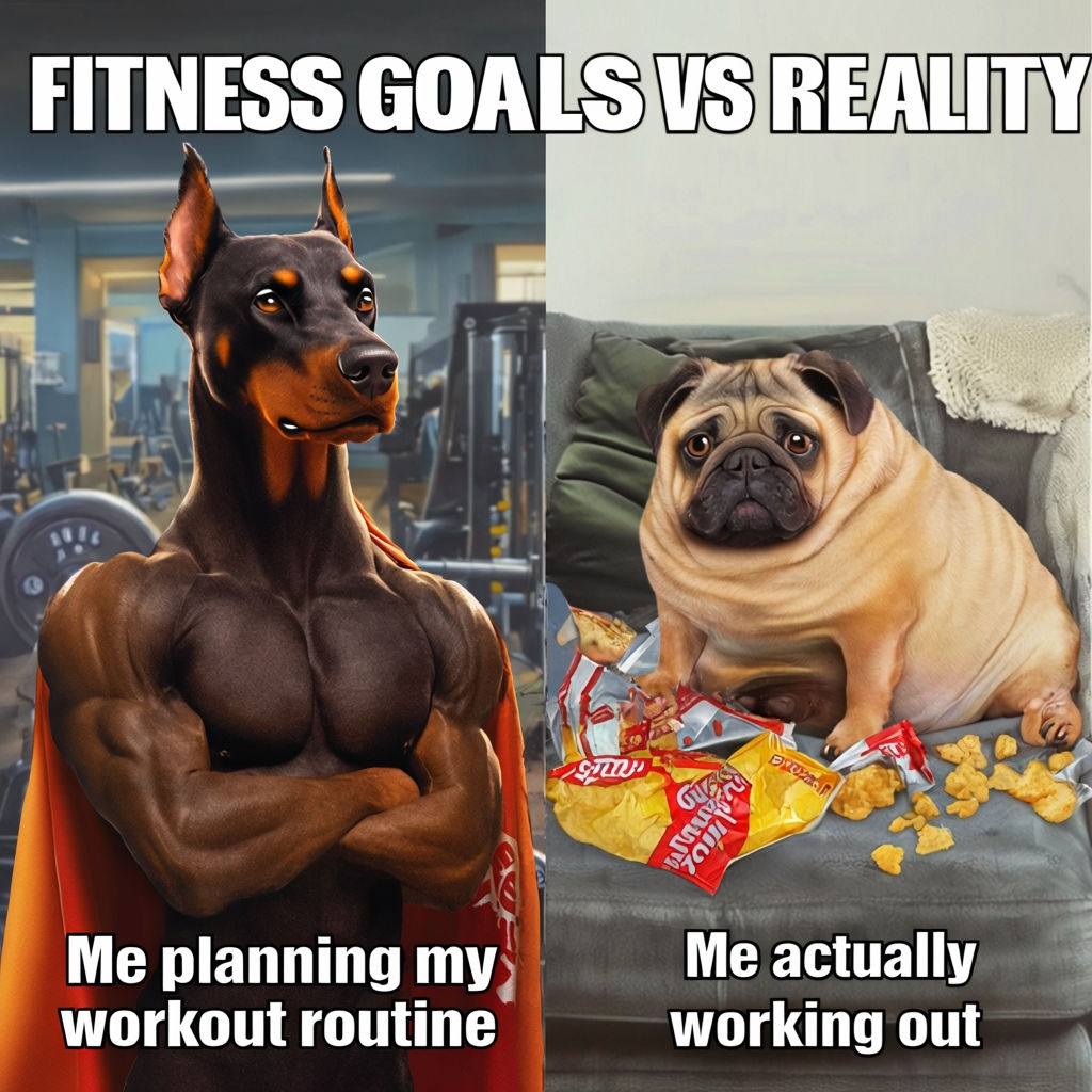 Fitness Goals vs Reality Cartoon Dog Meme