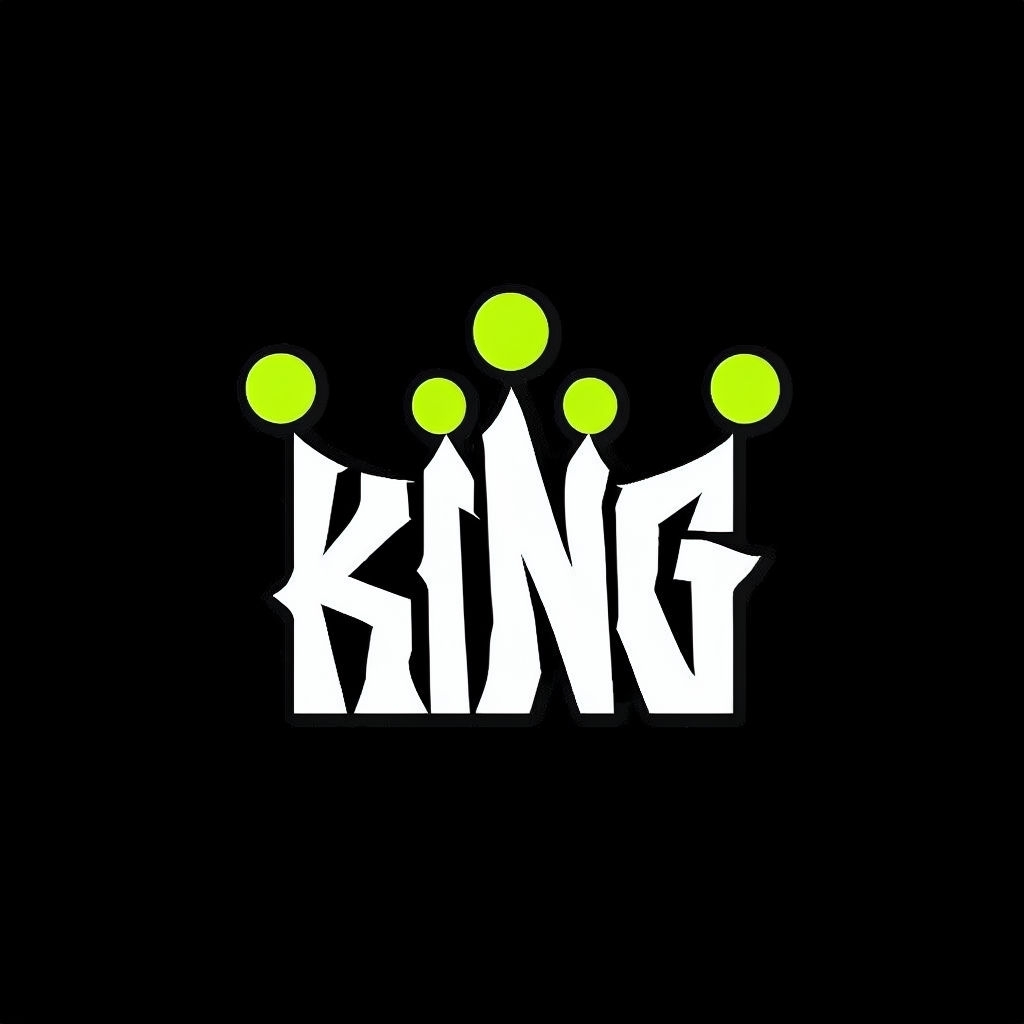 Modern Minimalist KING Typography Design with Crown Points Logo