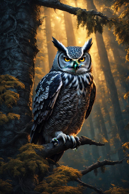 Owl in the mysterious forest at night by SBovo - Playground