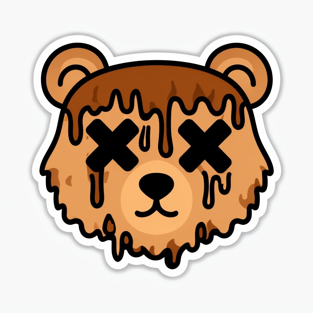 Whimsical Chocolate Dripping Bear Face Cartoon Sticker