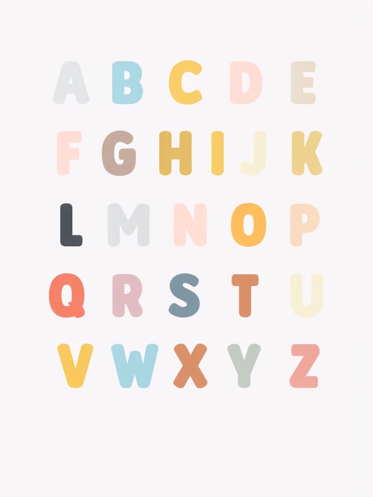 Colorful Pastel Alphabet Grid Minimalist Art Poster