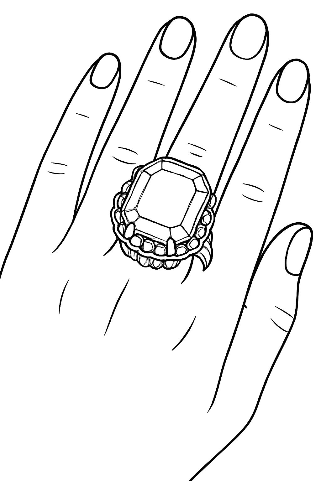 Elegant Hand with Ornate Ring Line Drawing for Coloring Book Pages