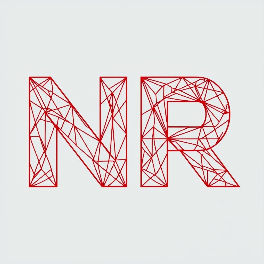 Crimson Red Geometric NR Monogram Design on Gray Background Monogram