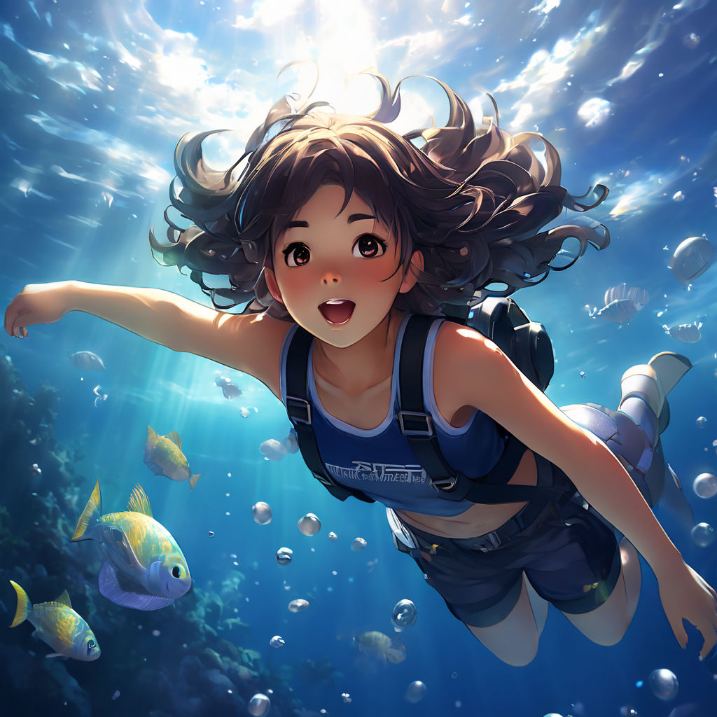 cute anime girl underwater drowning