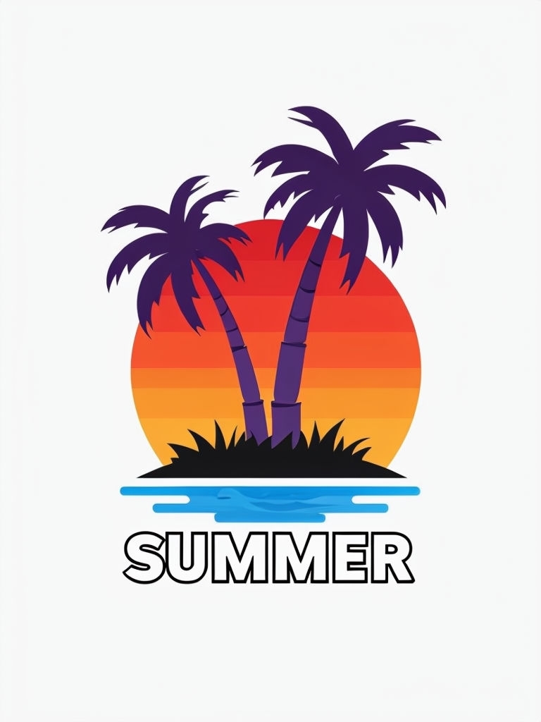 Tropical Summer Scene with Palm Trees and Sunrise T-Shirt