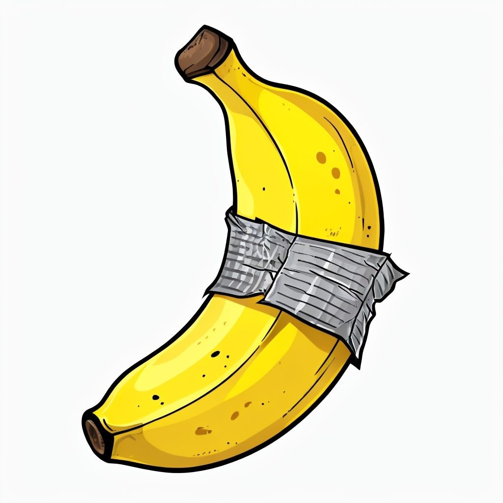 Cartoon Bright Yellow Banana with Tape Illustration Sticker
