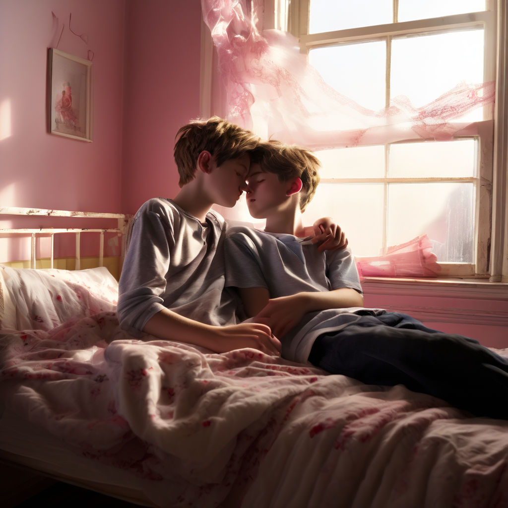 Boys kissing in the bed