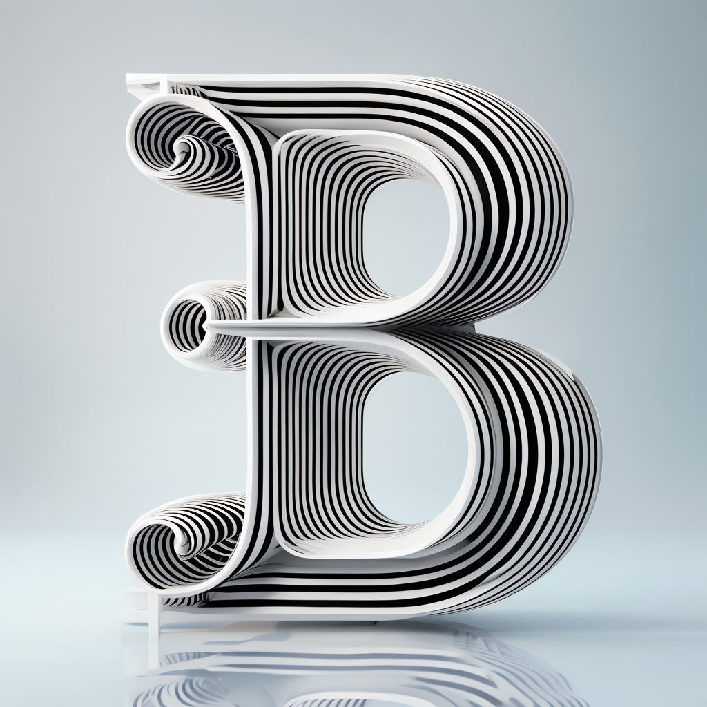 Bold 3D Striped Letter B Typography Art for Modern Design Monogram