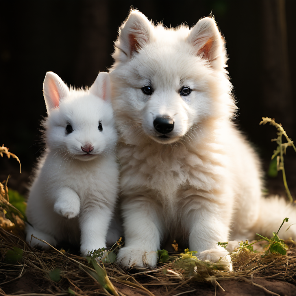 Cute White wolf pup next to bunny by suzyq cupcake - Playground