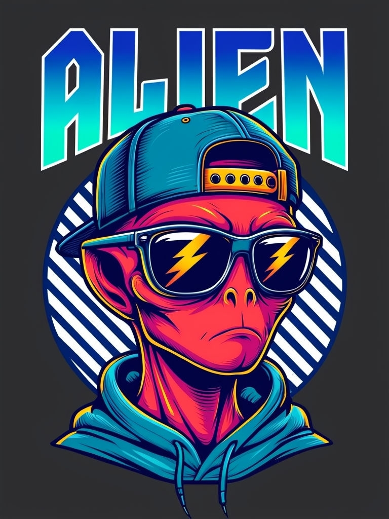 Cool Cartoon Red Alien with Sunglasses and Hoodie T-Shirt