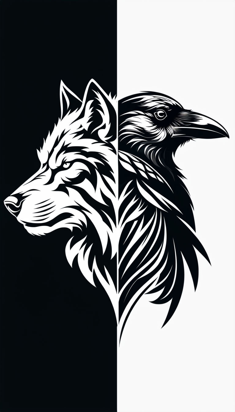Fierce Wolf and Raven Graphic Duality Phone Case Cover