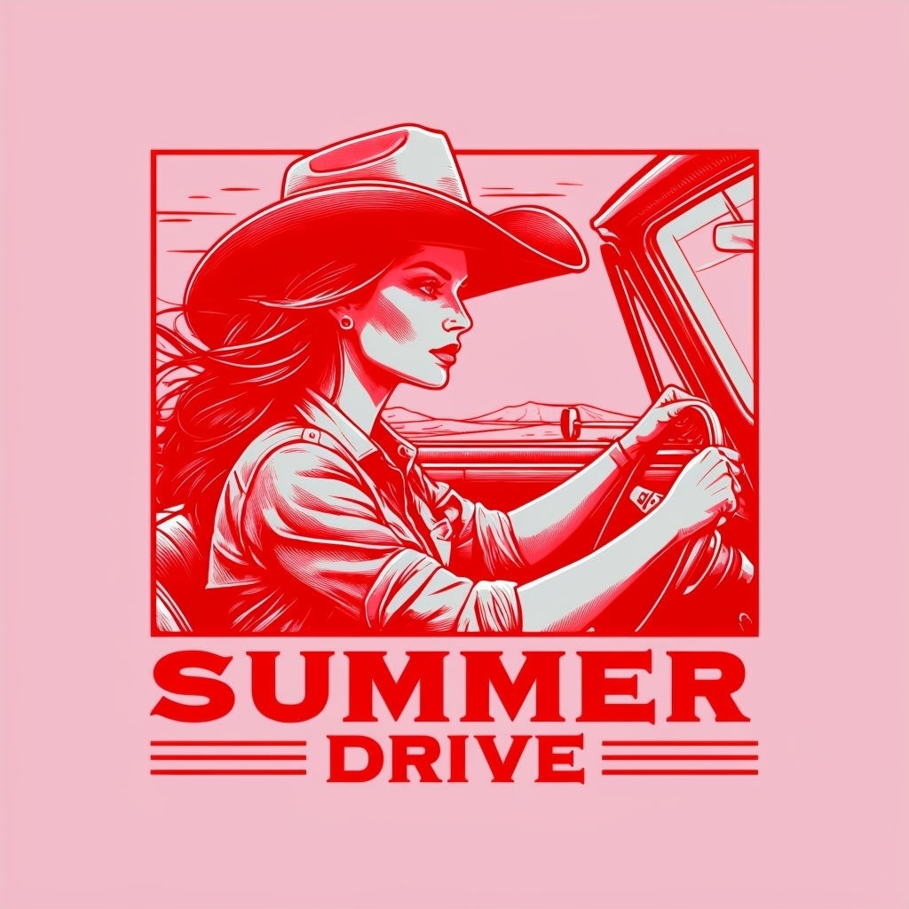 Vintage Summer Drive Woman in Car Illustration T-Shirt