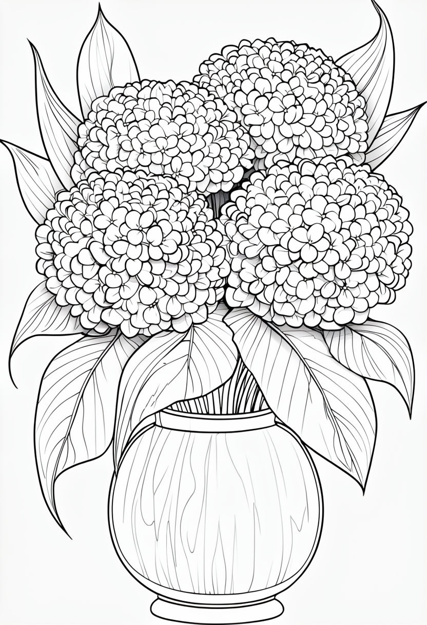 Intricate Black and White Bouquet of Flowers Line Drawing Coloring Book Pages