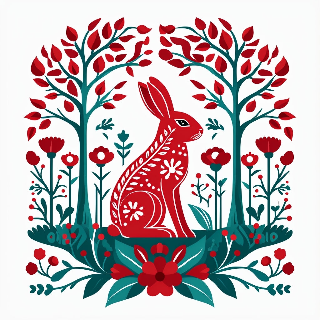 folk art style bunny pattern