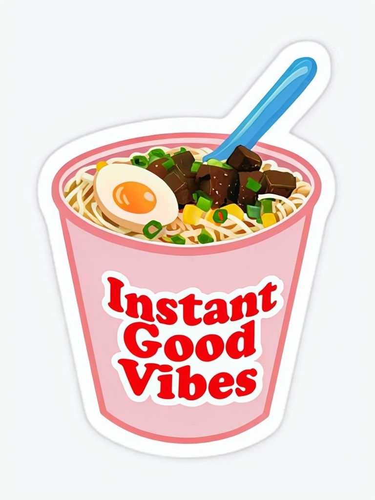 Instant Good Vibes Noodles Cup Illustration Sticker