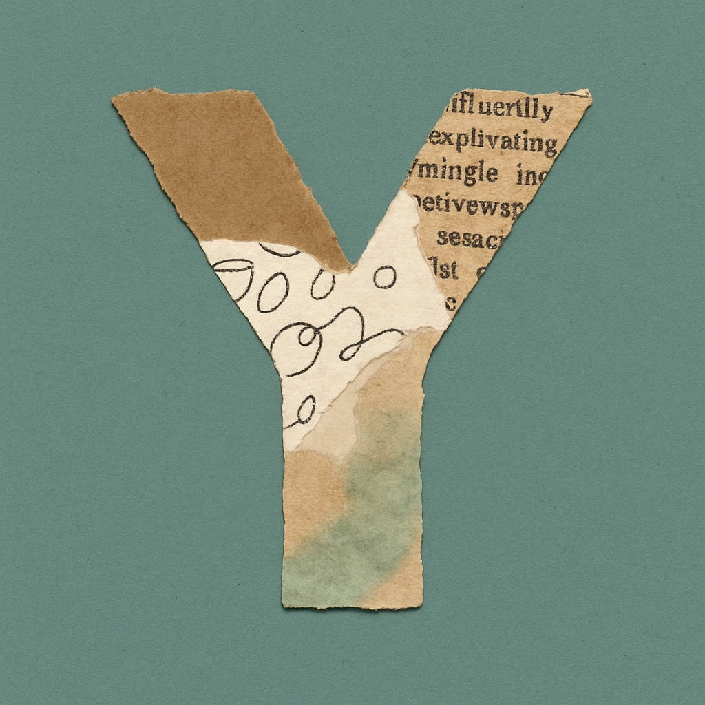 Stylized Torn Paper Y Collage Art on Teal Background Monogram