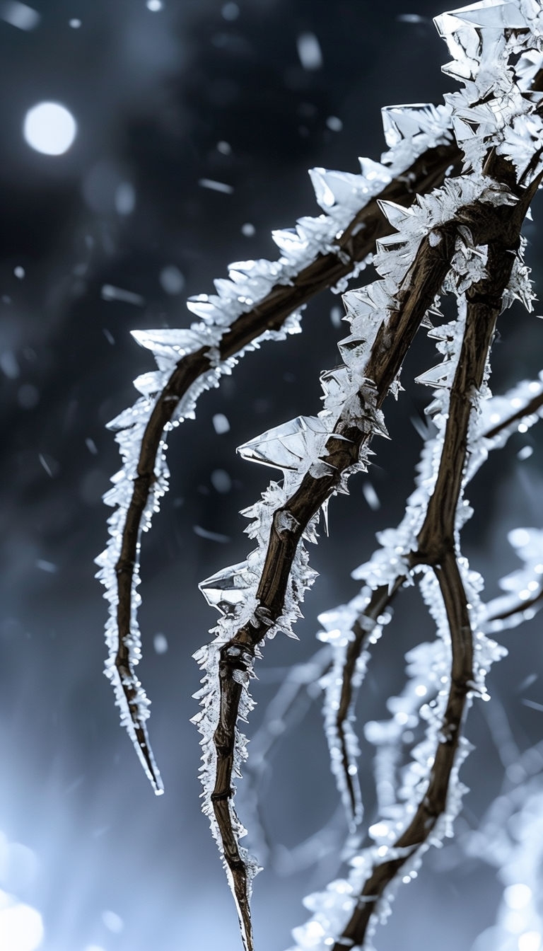 Frosted Skeletal Tree Branches in Winter Night Mobile Wallpaper