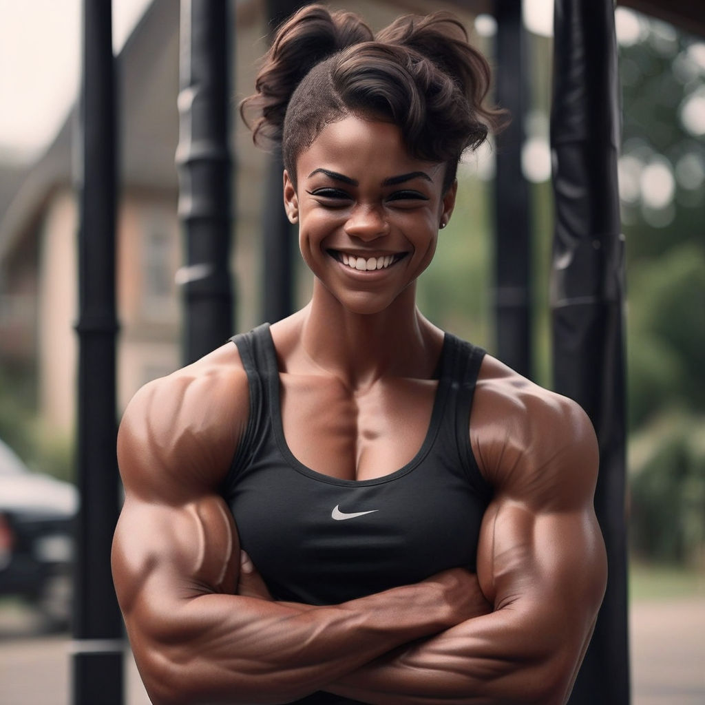 female bodybuilder flexing biceps