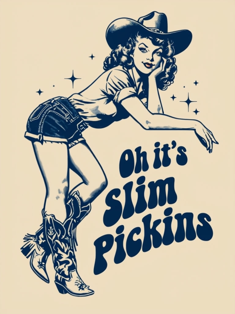 Vintage Pin-Up Oh It's Slim Pickins Cowboy T-Shirt