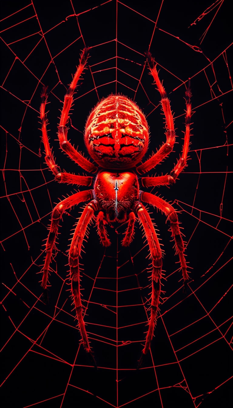 Vivid Neon Red Spider Art with Intricate Web Design Phone Case Cover