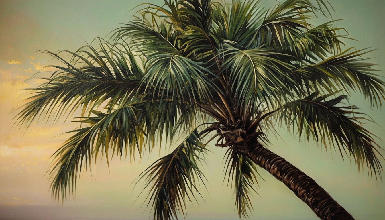 Tropical Palm Tree Painting with Serene Sky Virtual Backgrounds