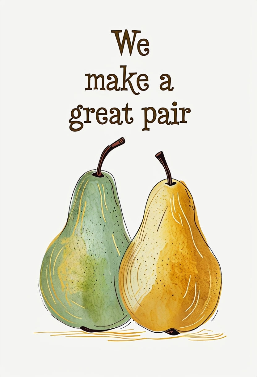 Charming Whimsical Pears Illustration for Greeting Card Design Cards & Invites
