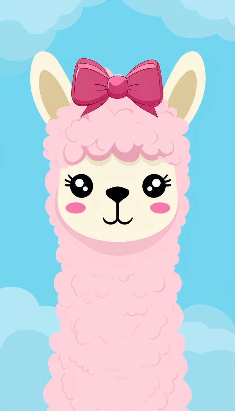 Cute Cartoon Alpaca Illustration with Pink Bow Phone Case Cover