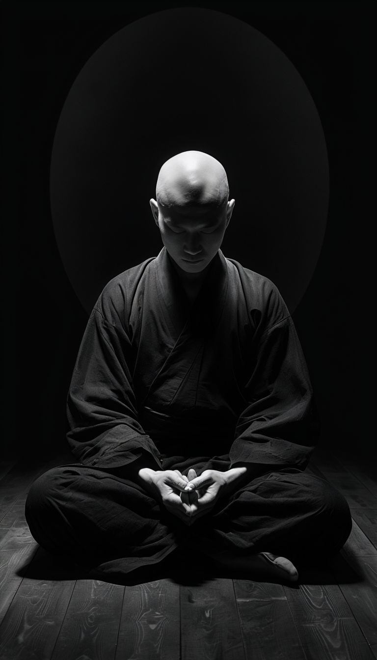 Serene Black and White Meditation Portrait with Halo Touch Mobile Wallpaper